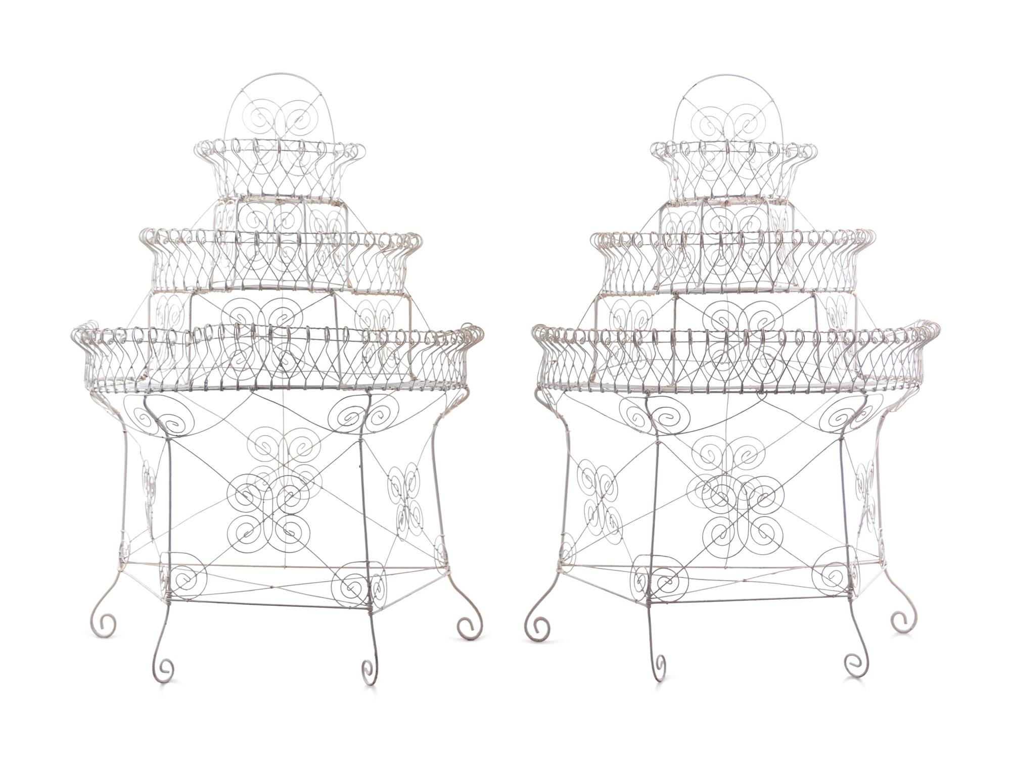 A Pair of White-Painted Metal Plant Stands