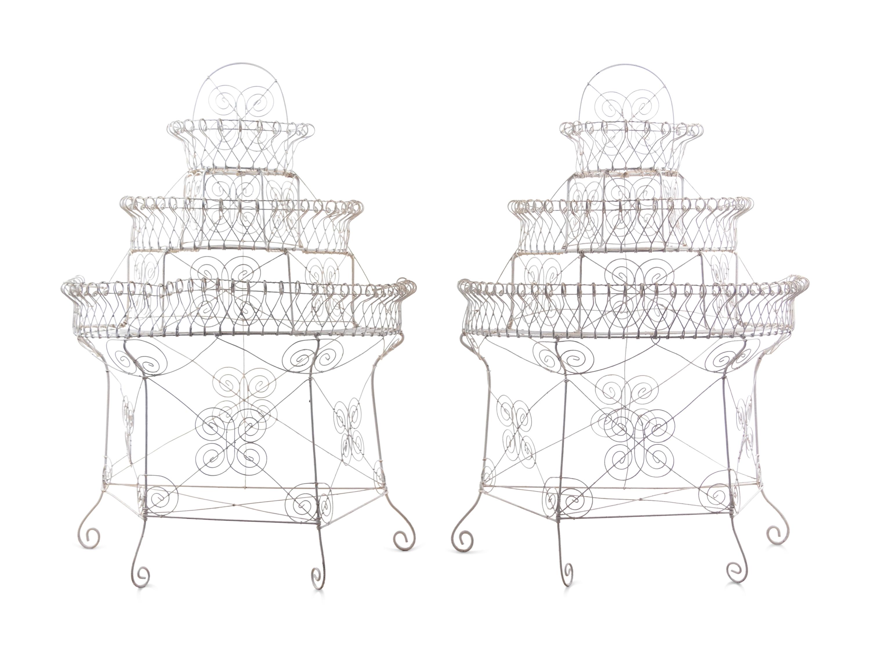 A Pair of White-Painted Metal Plant Stands