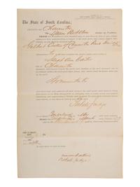 ALLEN, Macon B. (1816-1894). Two documents related to Macon Allen, the first African American licensed to practice law in the US. Charleston, SC, 1877.