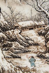 Two Chinese Grisaille Enameled Porcelain Plaques