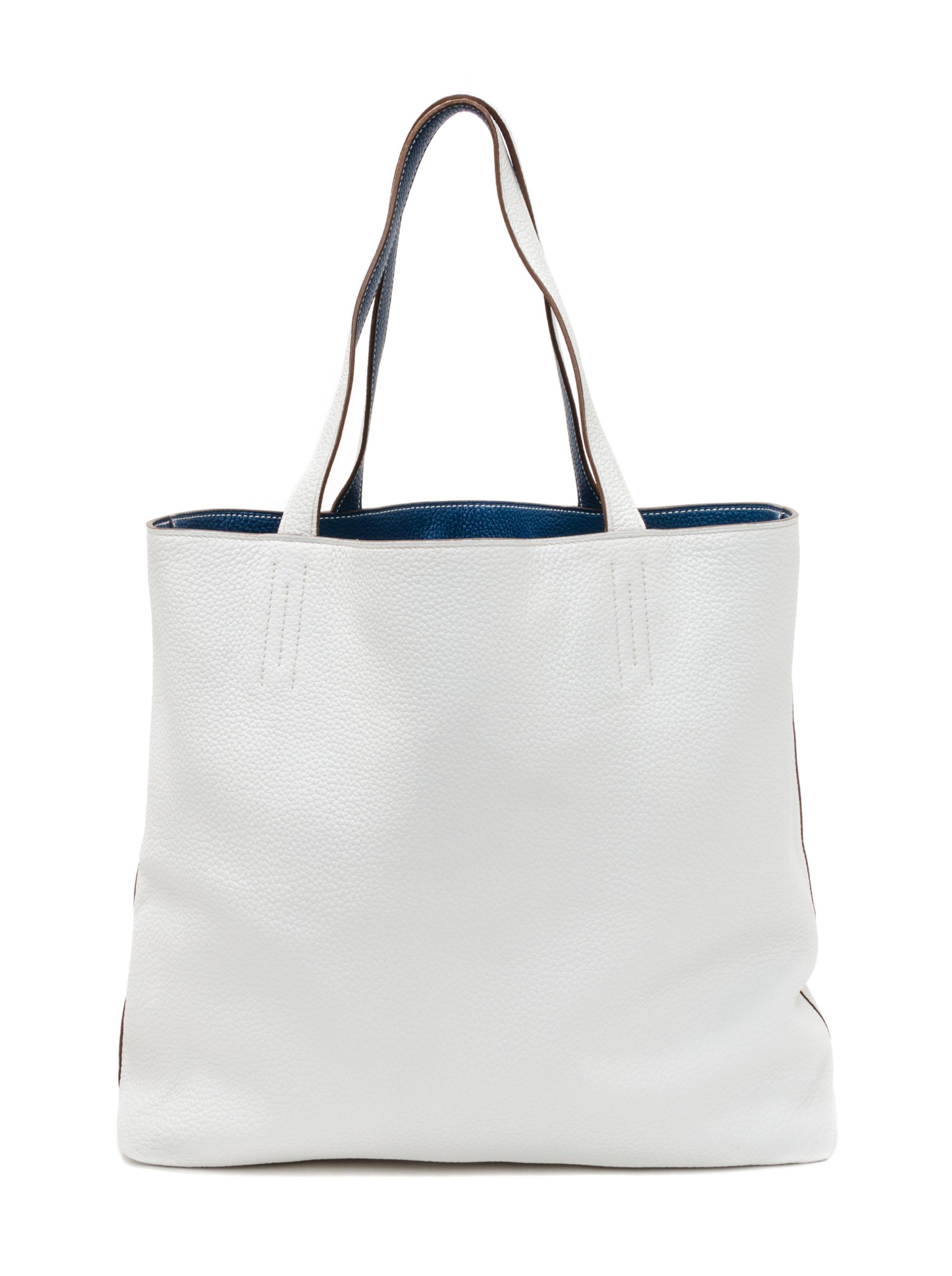 An Hermes Blanc/Bleu 45cm Taurillon Clemence Double Sens Tote, 17.5" x 15.5" x 5".