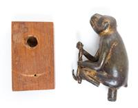 A Japanese Bronze Figure of a Monkey Height overall 5 1/2 inches.