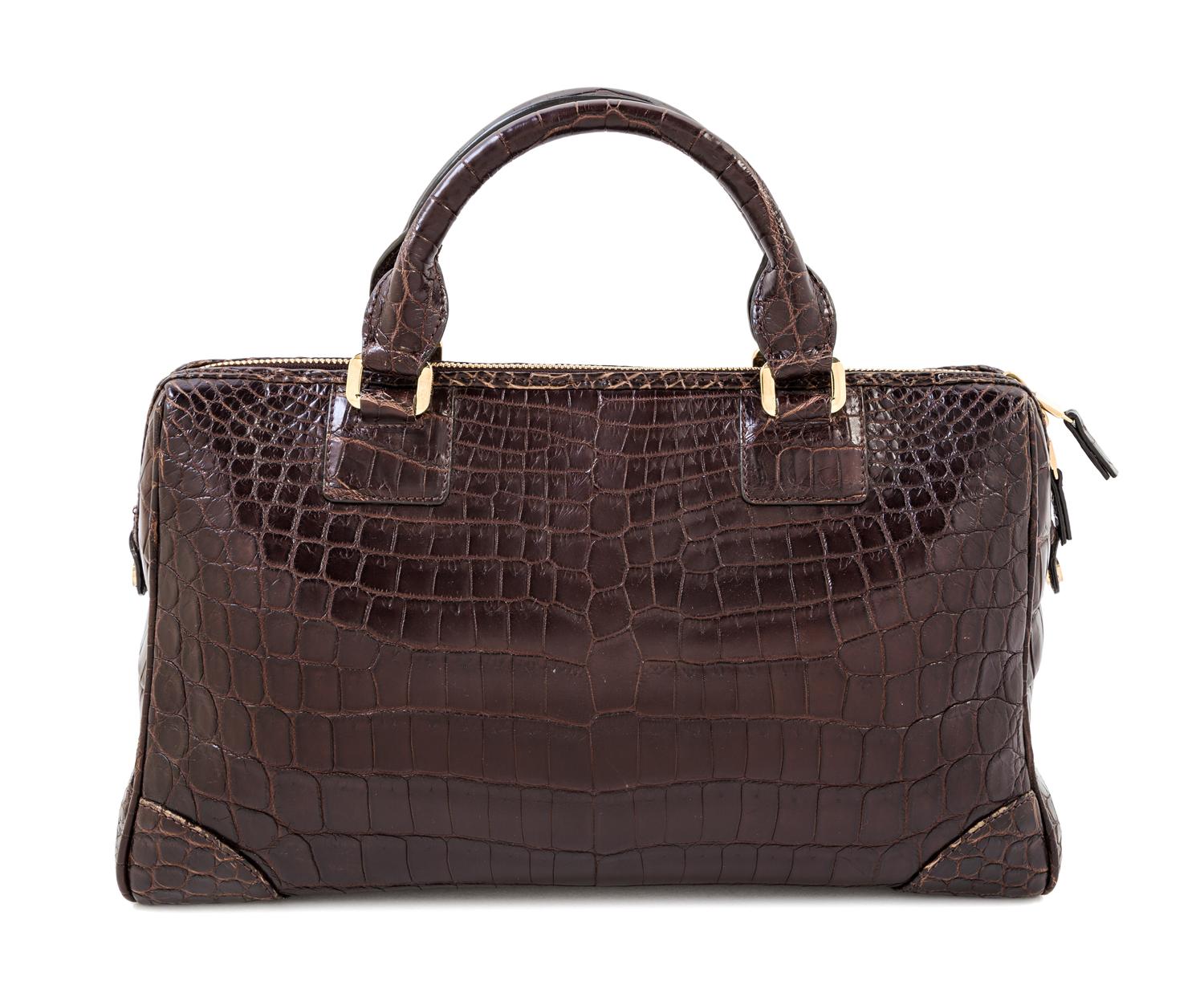 A Lambertson Truex for Tiffany & Co. Brown Crocodile Handbag, 13" x 9" x 5.5"; Handle drop: 3".