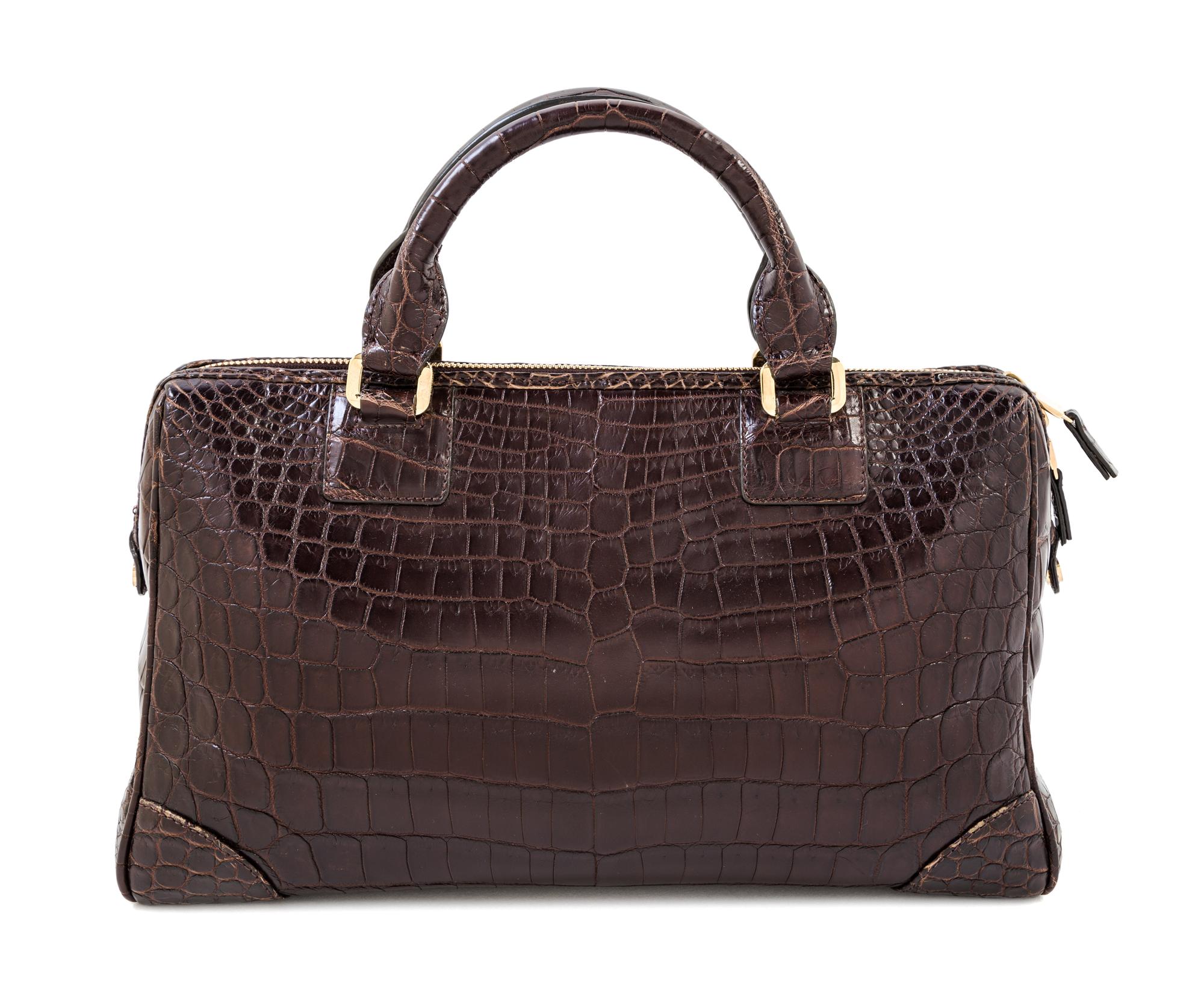 A Lambertson Truex for Tiffany & Co. Brown Crocodile Handbag, 13" x 9" x 5.5"; Handle drop: 3".