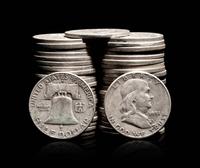 A Group of Forty-Seven Benjamin Franklin 50c Coins