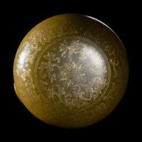 A Chinese Gilt Decorated 'Tea Dust' Glazed Porcelain Covered Ink Paste Box 茶葉末地描金印泥盒