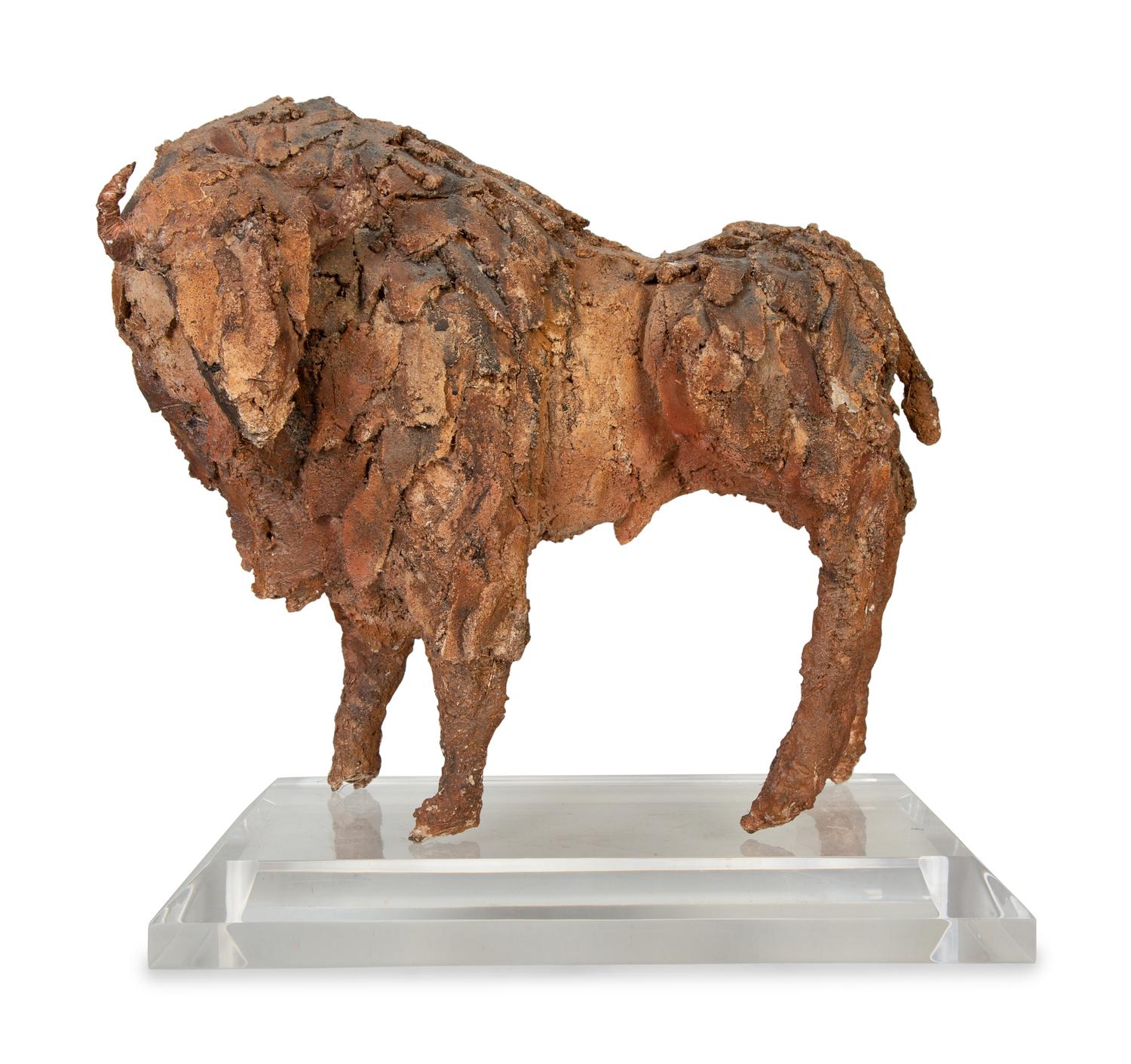 A Clay and Straw Sculpture of a Buffalo