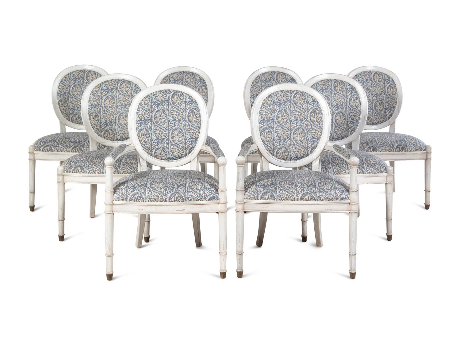 A Set of Eight Contemporary White Painted Dining Chairs