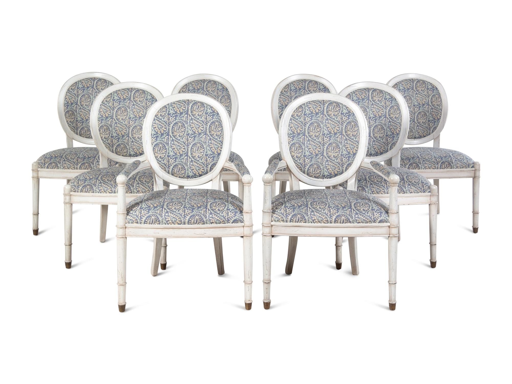 A Set of Eight Contemporary White Painted Dining Chairs