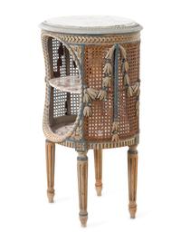 A Louis XVI Style Gray-Painted Marble-Top Side Table