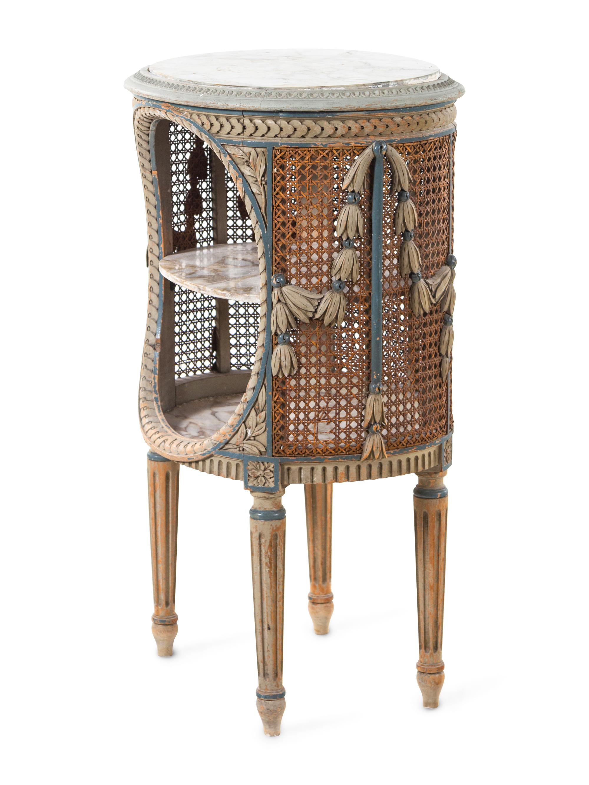A Louis XVI Style Gray-Painted Marble-Top Side Table