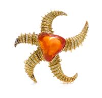 An 18 Karat Yellow Gold, Fire Opal, Colored Diamond and Diamond Starfish Brooch, N. Varney, 49.70 dwts.