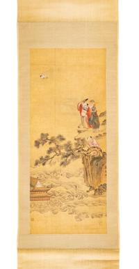 A Chinese Scroll Painting 39 x 16 inches.