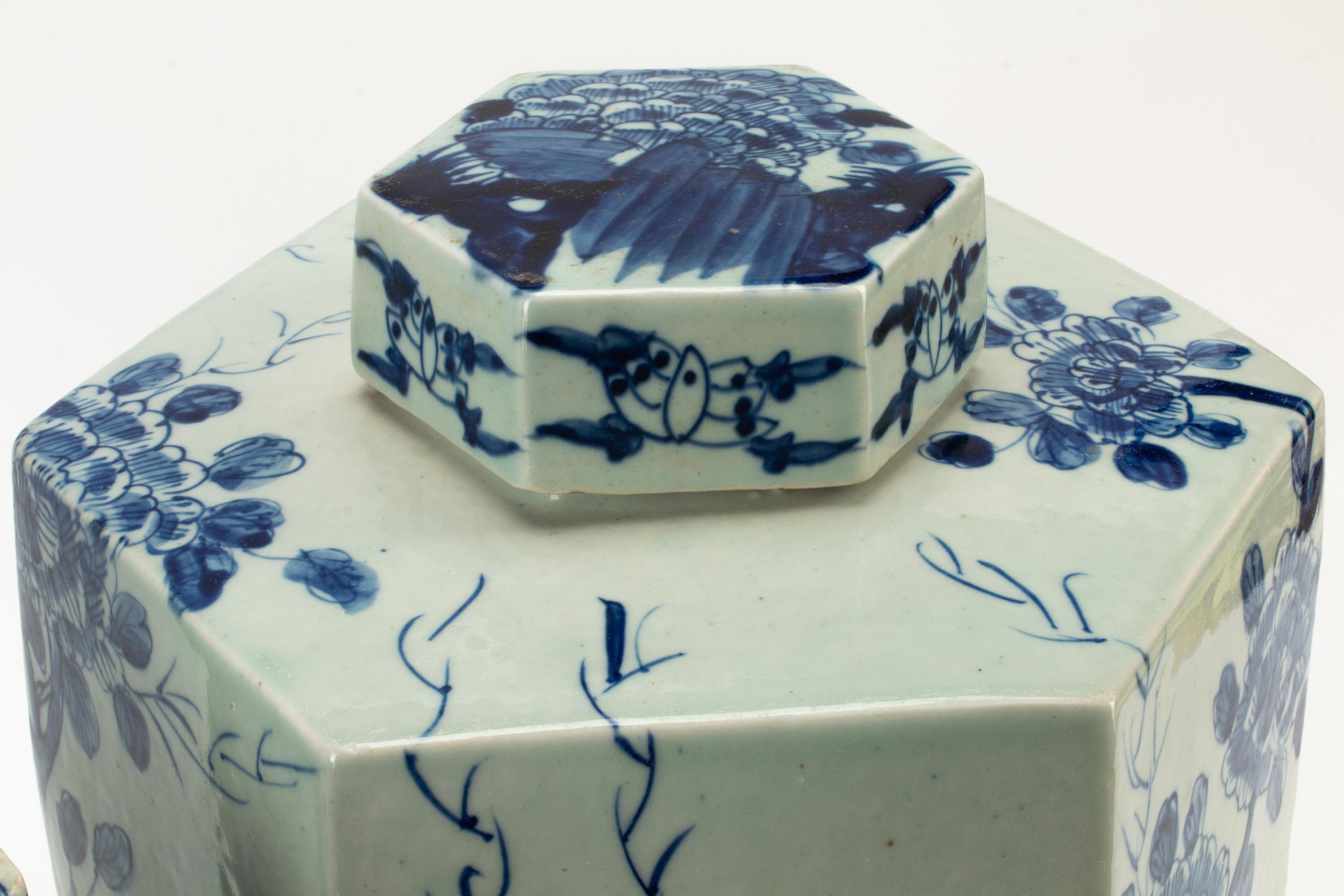 A Pair of Chinese Porcelain Hexagonal Tea Jars