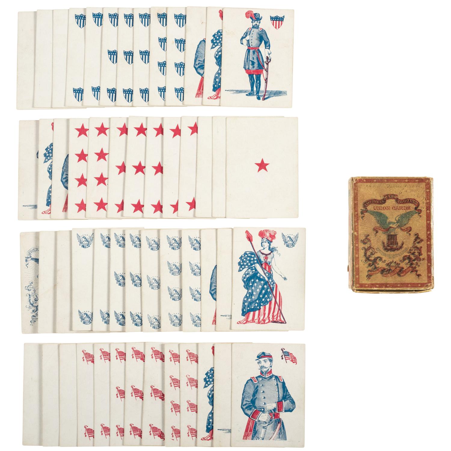 Union Playing Cards . New York: American Card Co., [ca 1863]. Complete set of Civil War playing cards with original box.