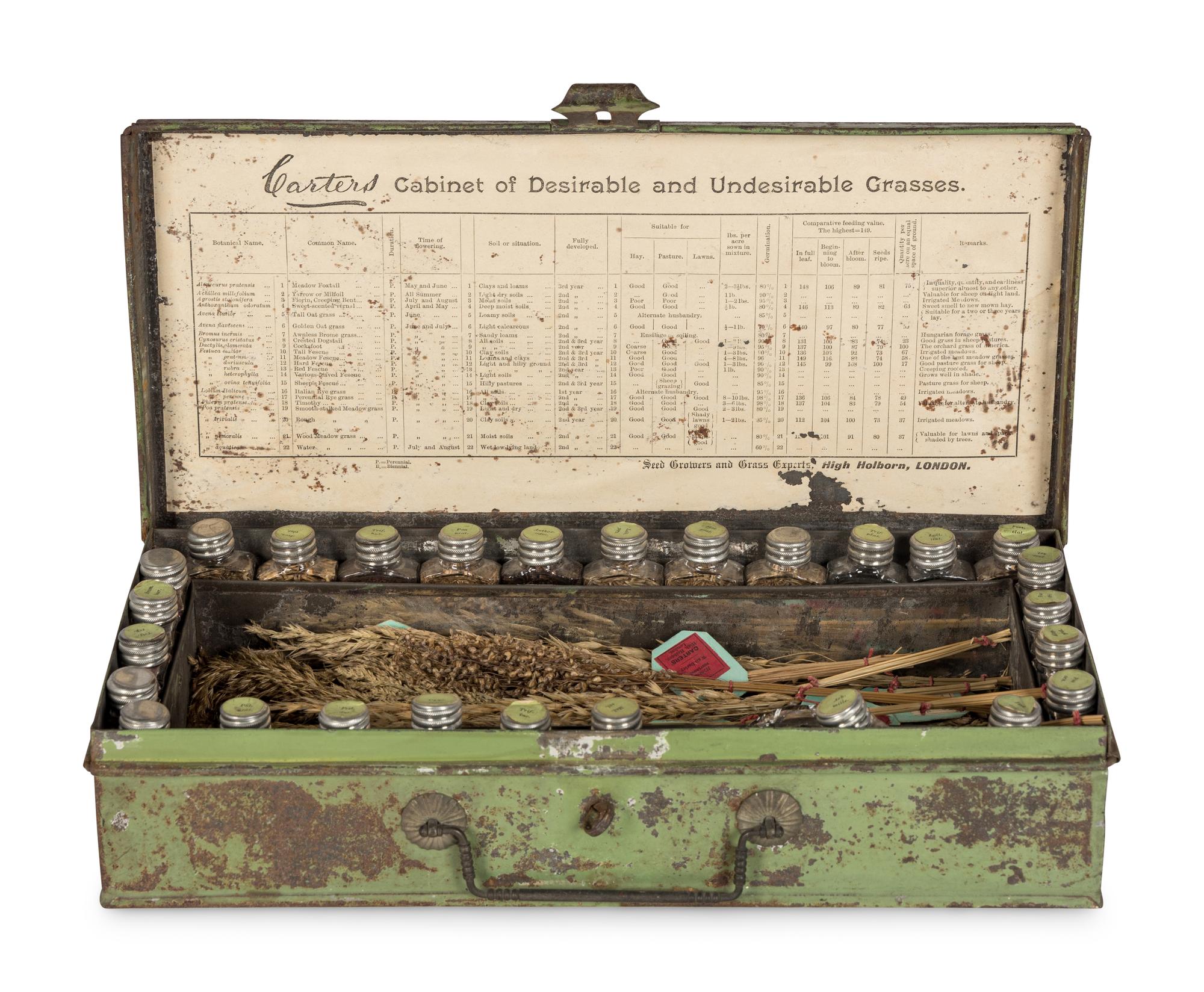 [SALESMAN'S CABINET - GRASSES]. "Carter's Cabinet of Desirable and Undesirable Grasses." High Holborn, London, ca 1880.