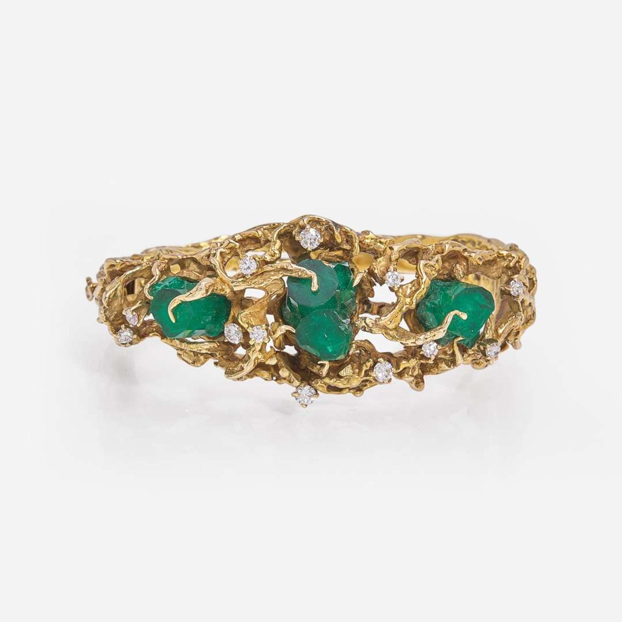A 14K Yellow Gold, Beryl, and Diamond Bracelet