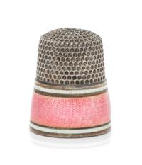 An American Silver and Guilloche Enamel Thimble, Simons Bros., Philadelphia, PA, the knurled top and body above two white enamel bands