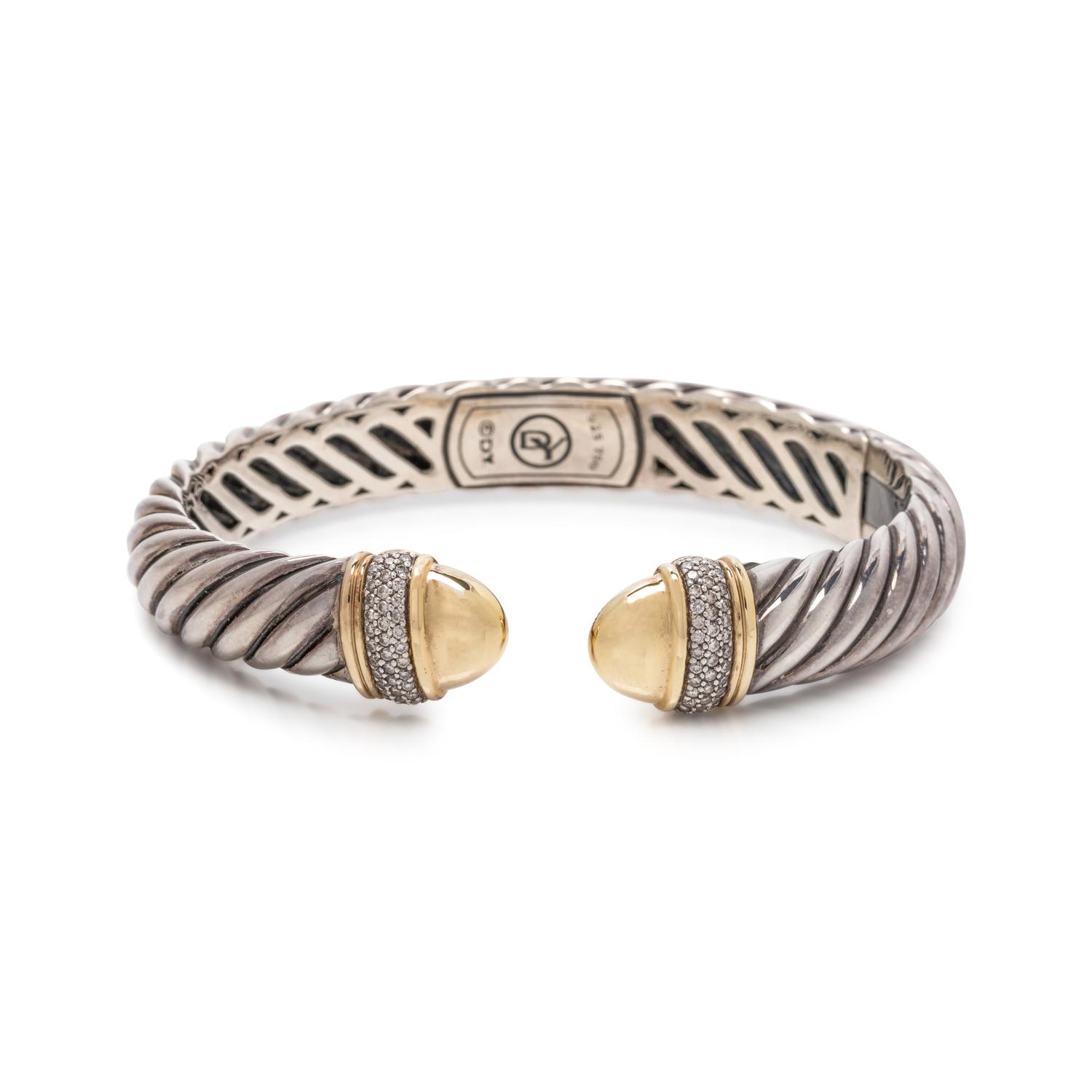DAVID YURMAN, STERLING SILVER, YELLOW GOLD AND DIAMOND 'CABLE CLASSIC' CUFF BRACELET