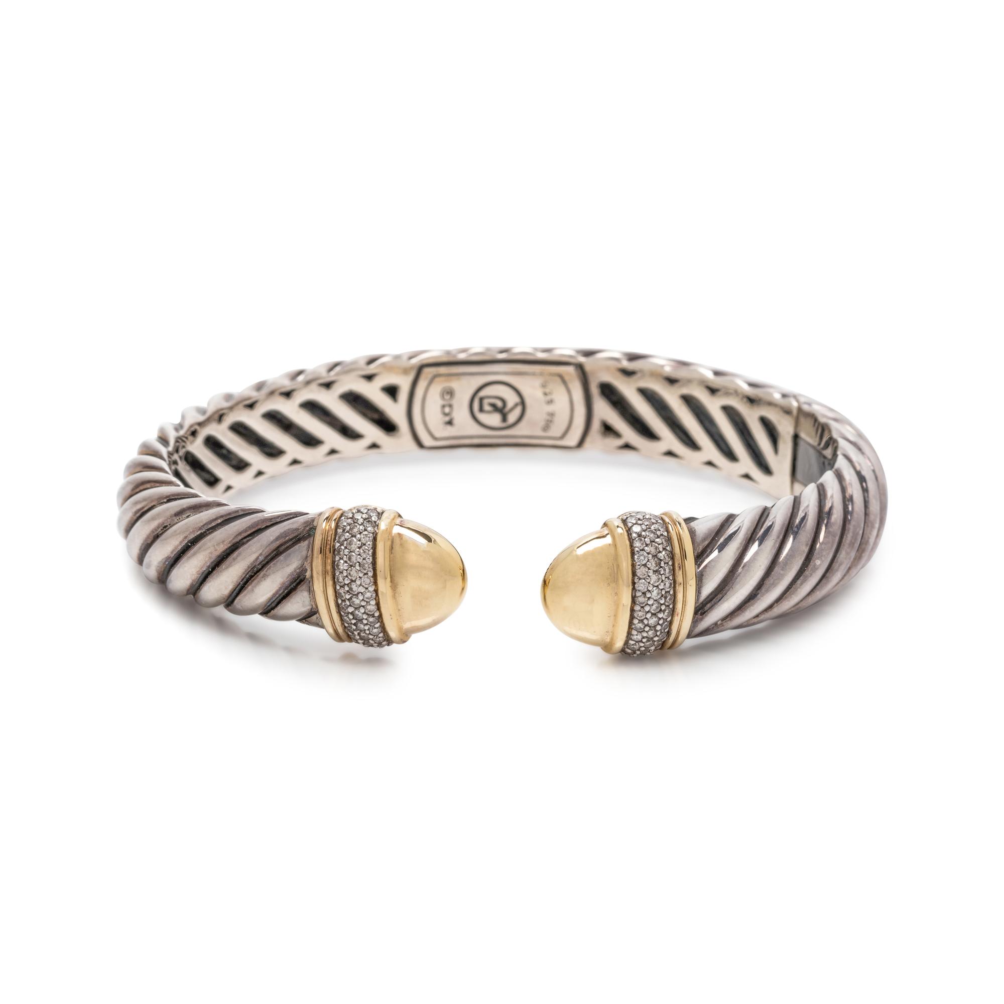 DAVID YURMAN, STERLING SILVER, YELLOW GOLD AND DIAMOND 'CABLE CLASSIC' CUFF BRACELET
