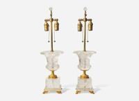 A pair of Neoclassical style gilt bronze-mounted rock crystal table lamps, 20th century