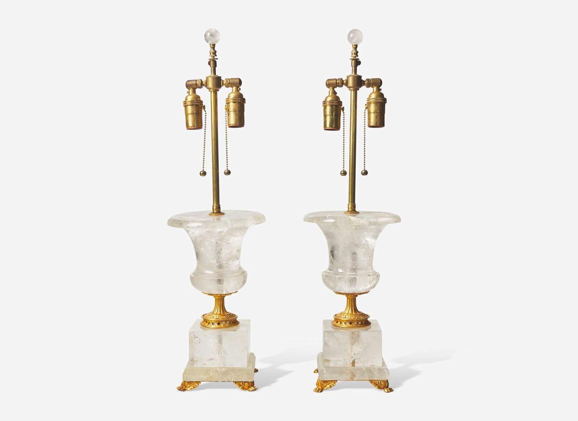 A pair of Neoclassical style gilt bronze-mounted rock crystal table lamps, 20th century