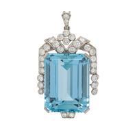 Aquamarine, Diamond, and Platinum Pendant
