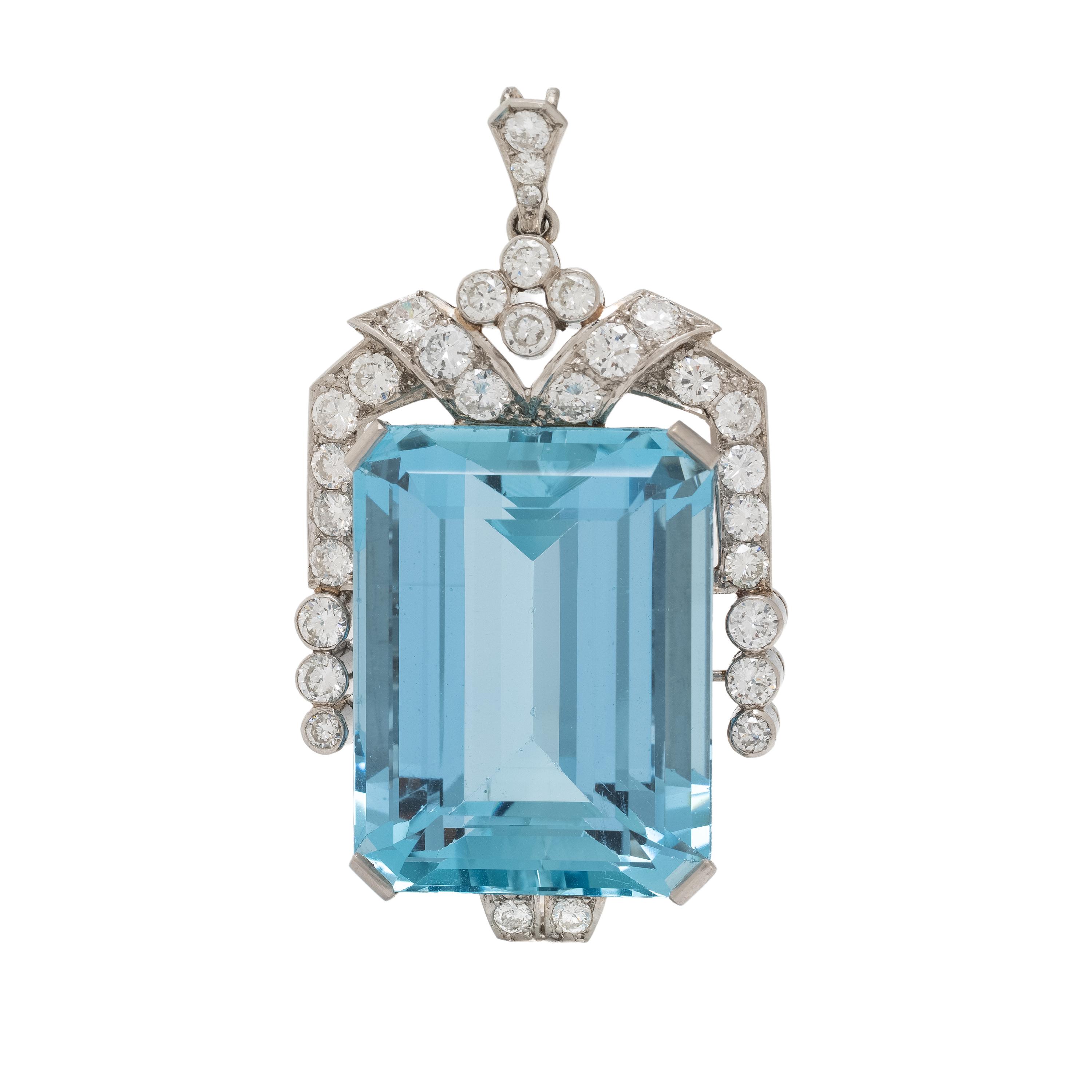 Aquamarine, Diamond, and Platinum Pendant