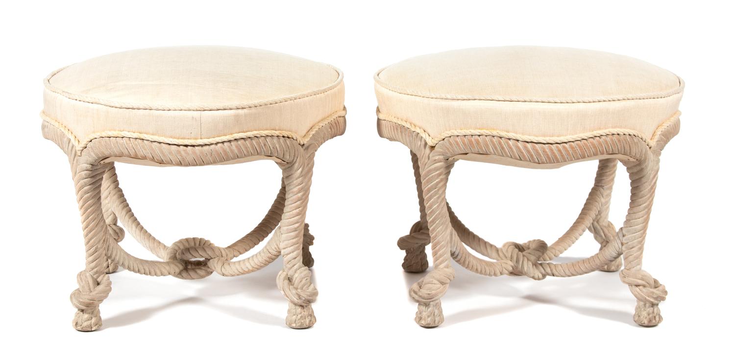 A Pair of Painted Faux-Rope Stools Height 19 x diameter 24 inches. — 20TH CENTURY