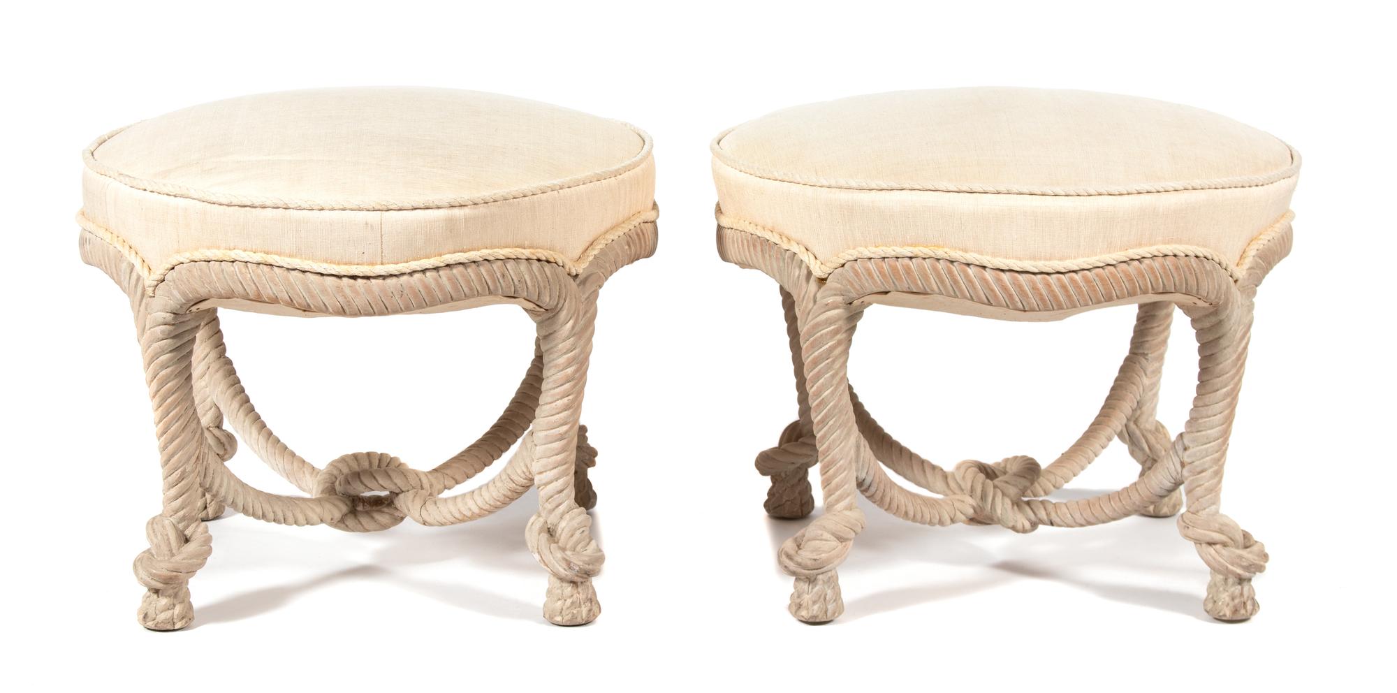 A Pair of Painted Faux-Rope Stools Height 19 x diameter 24 inches. — 20TH CENTURY