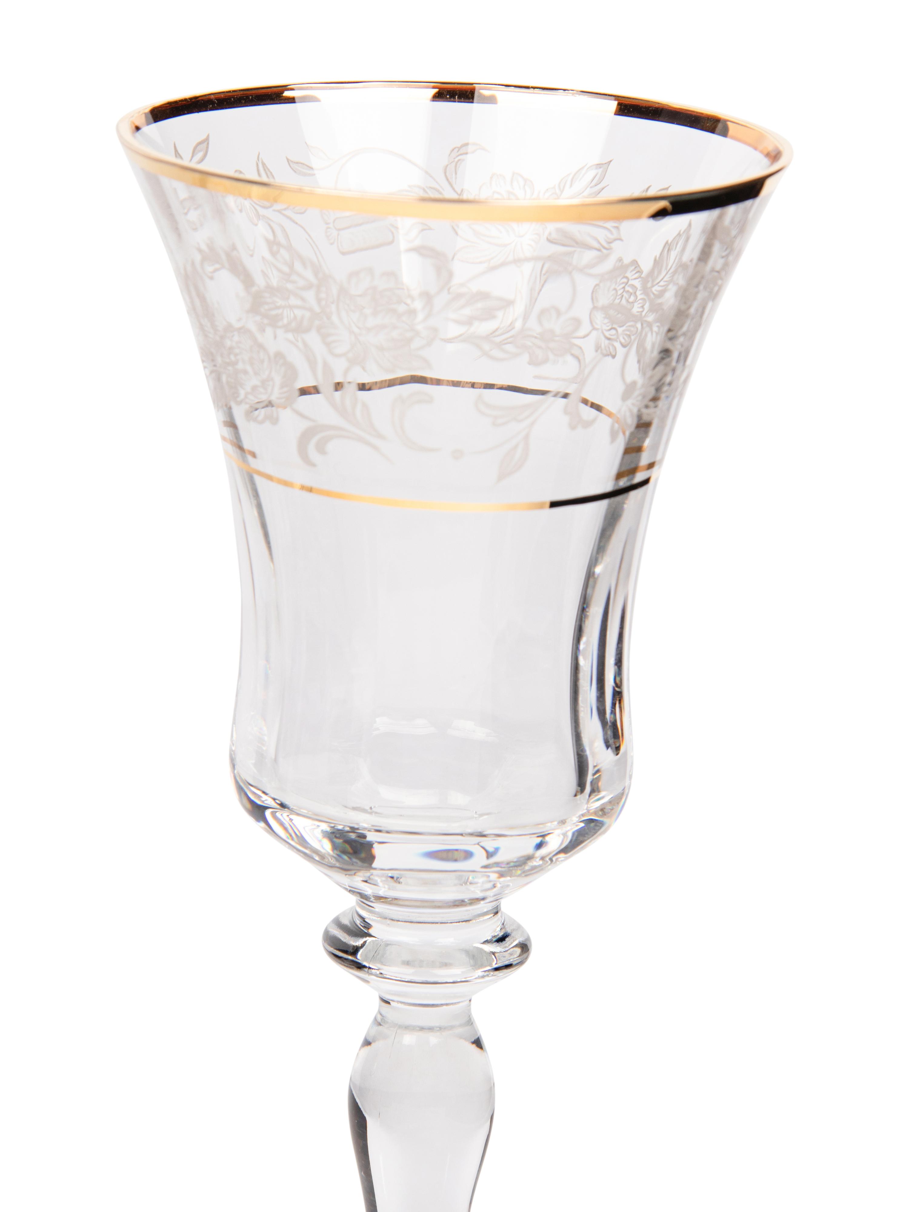 A Gilt Banded and Floral Etched Glass Stemware Service