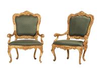 A Pair of Rococo Style Giltwood Fauteuils