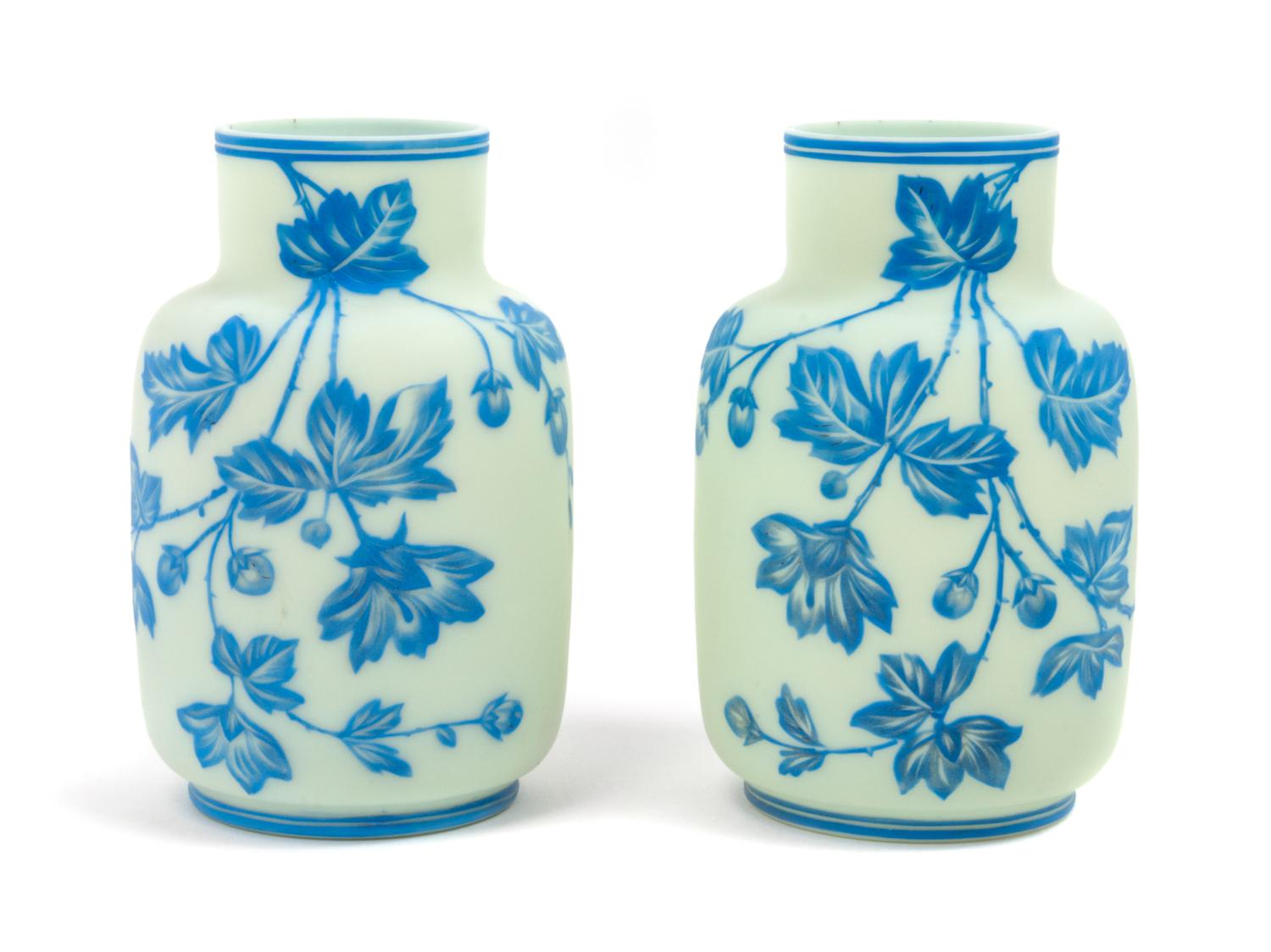 Attributed to Stevens & Williams, LATE 19TH CENTURY, a pair of cameo glass vases, each of barrel form with foliate decoration