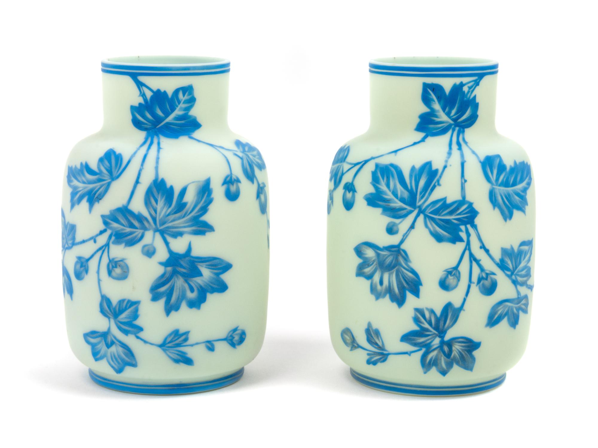 Attributed to Stevens & Williams, LATE 19TH CENTURY, a pair of cameo glass vases, each of barrel form with foliate decoration