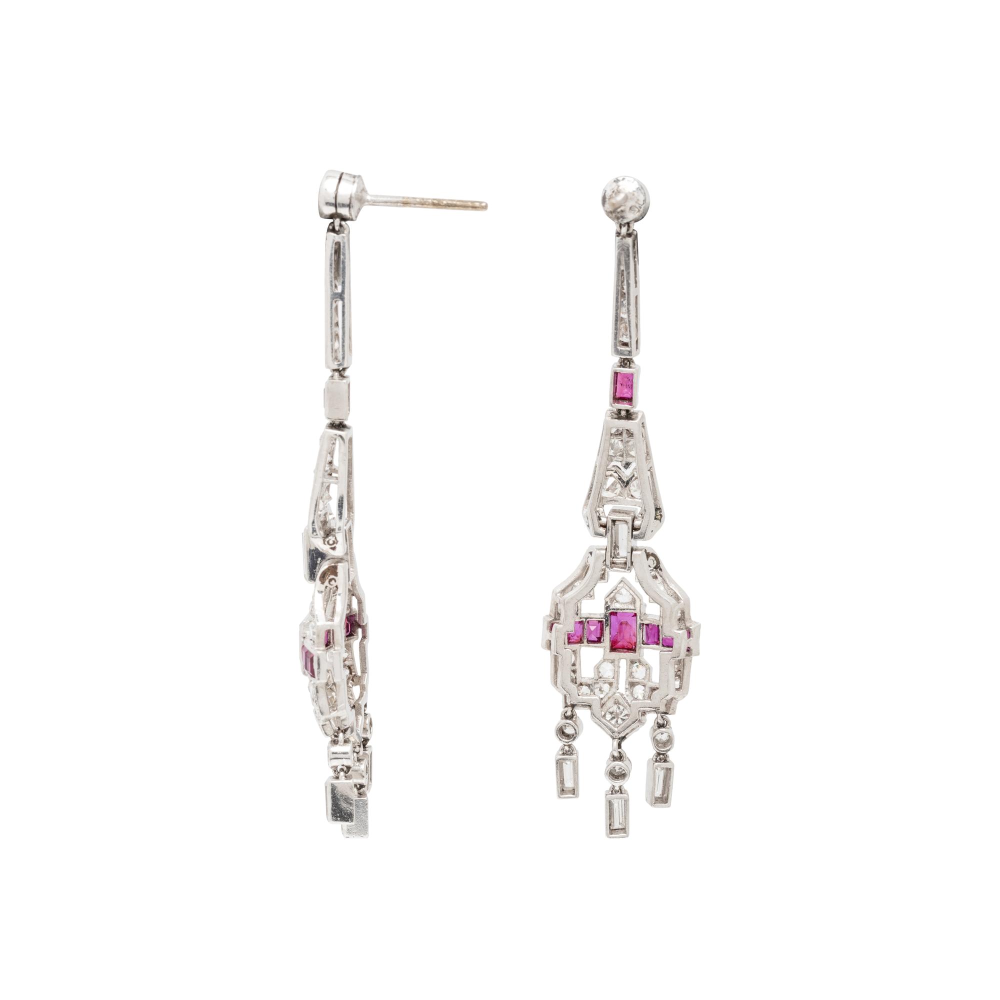 ART DECO, DIAMOND AND RUBY EARRINGS