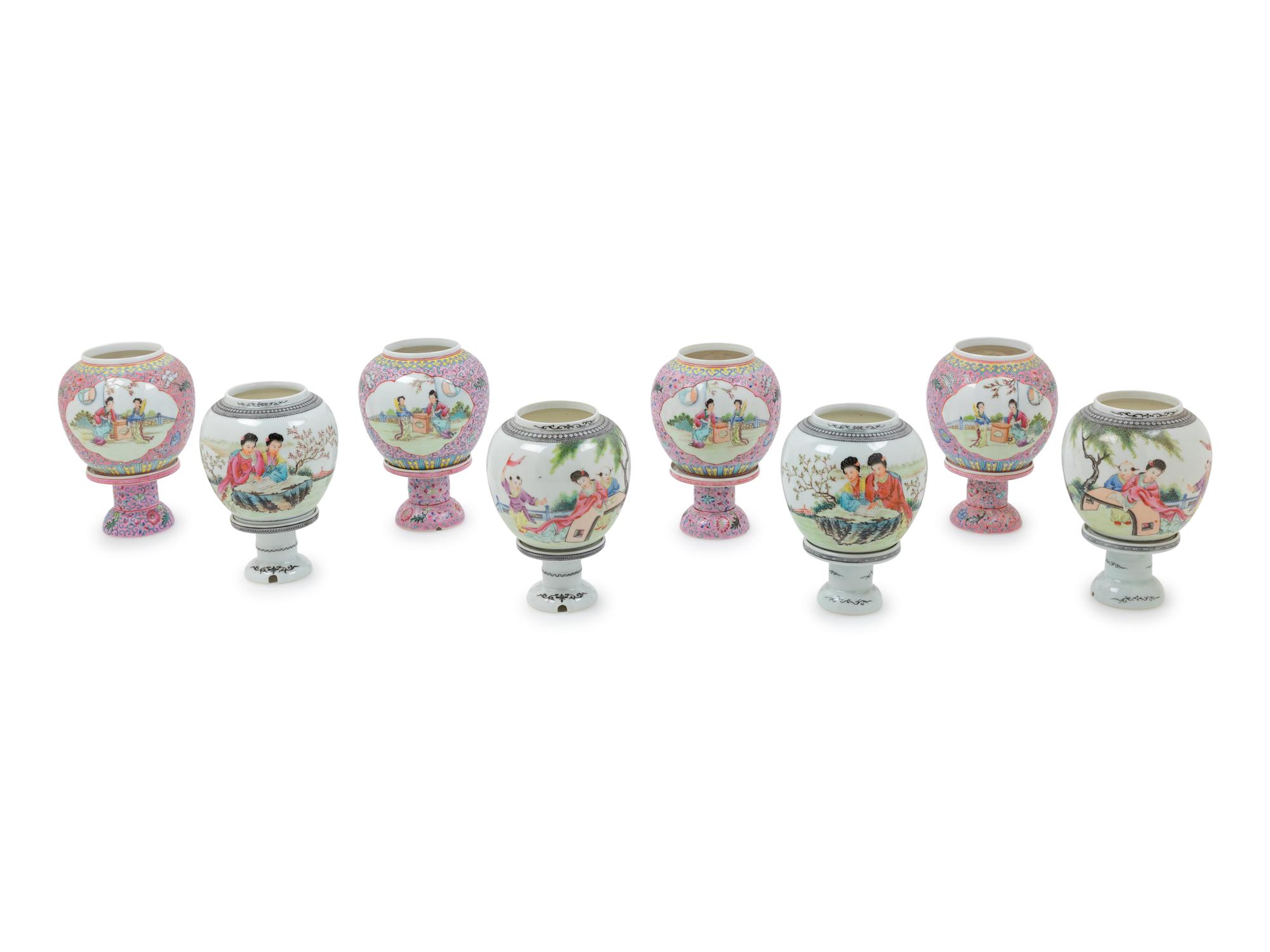Eight Chinese Famille Rose Porcelain Lanterns