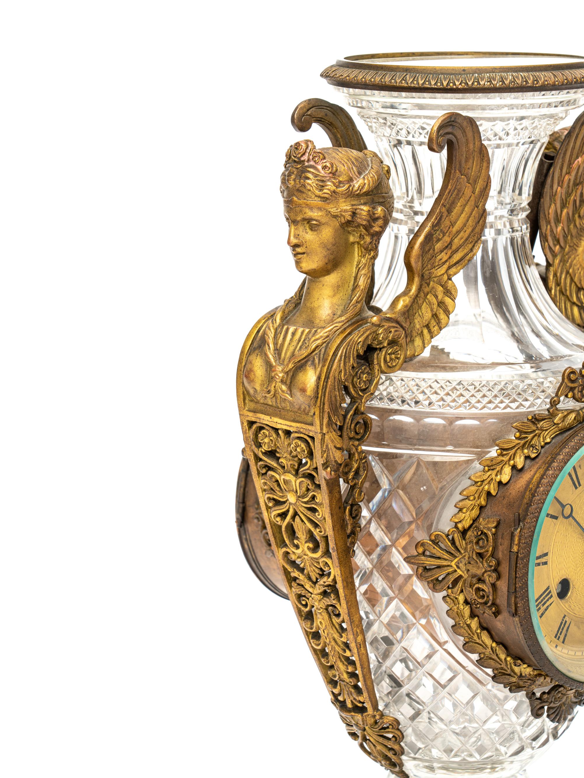 A French Gilt Bronze-Mounted Cut Glass Urn Clock