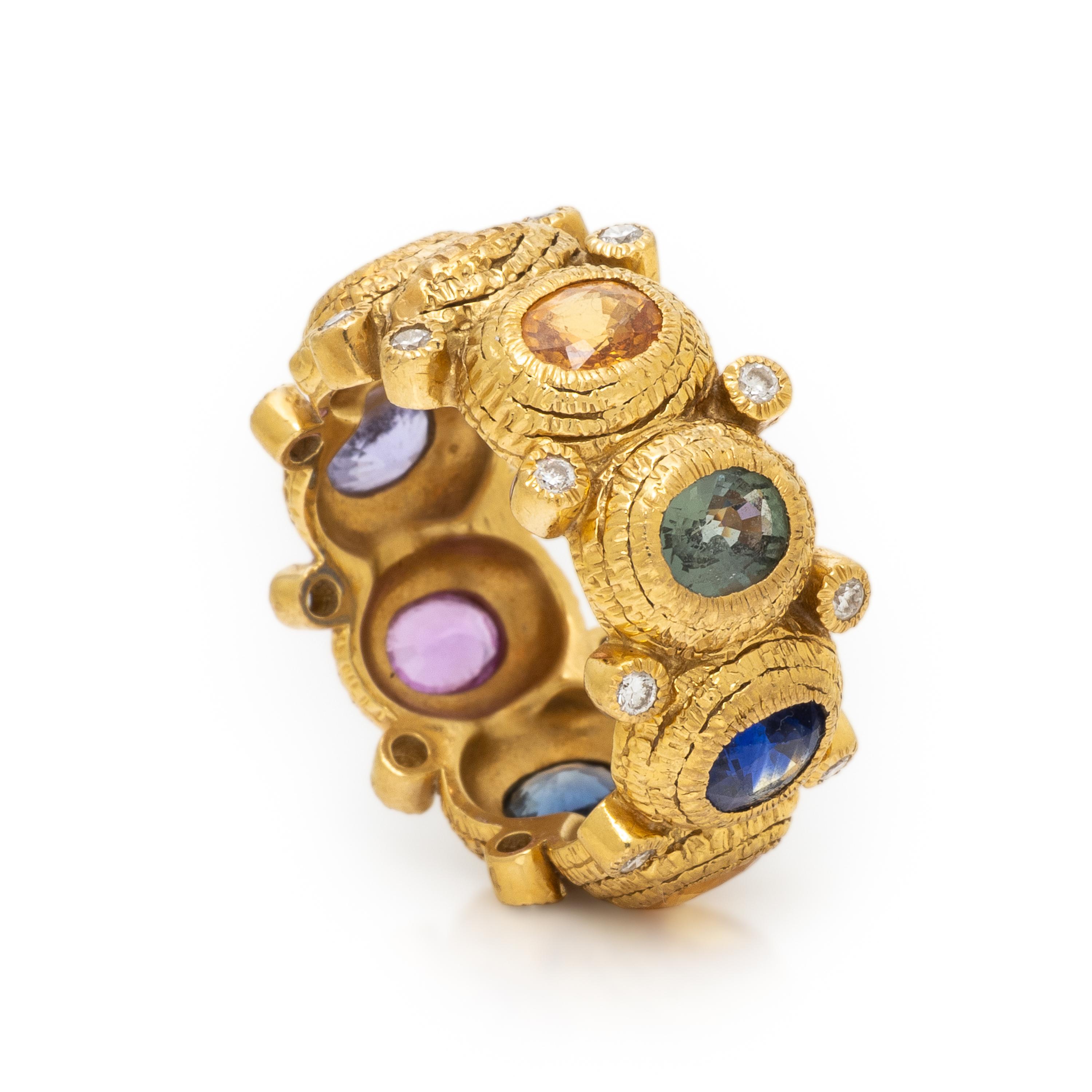 Multicolor Sapphire, Diamond, and Yellow Gold Ring