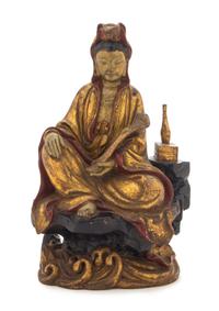 A Gilt Wood Figure of a Seated Guanyin Height 10 3/4 inches.