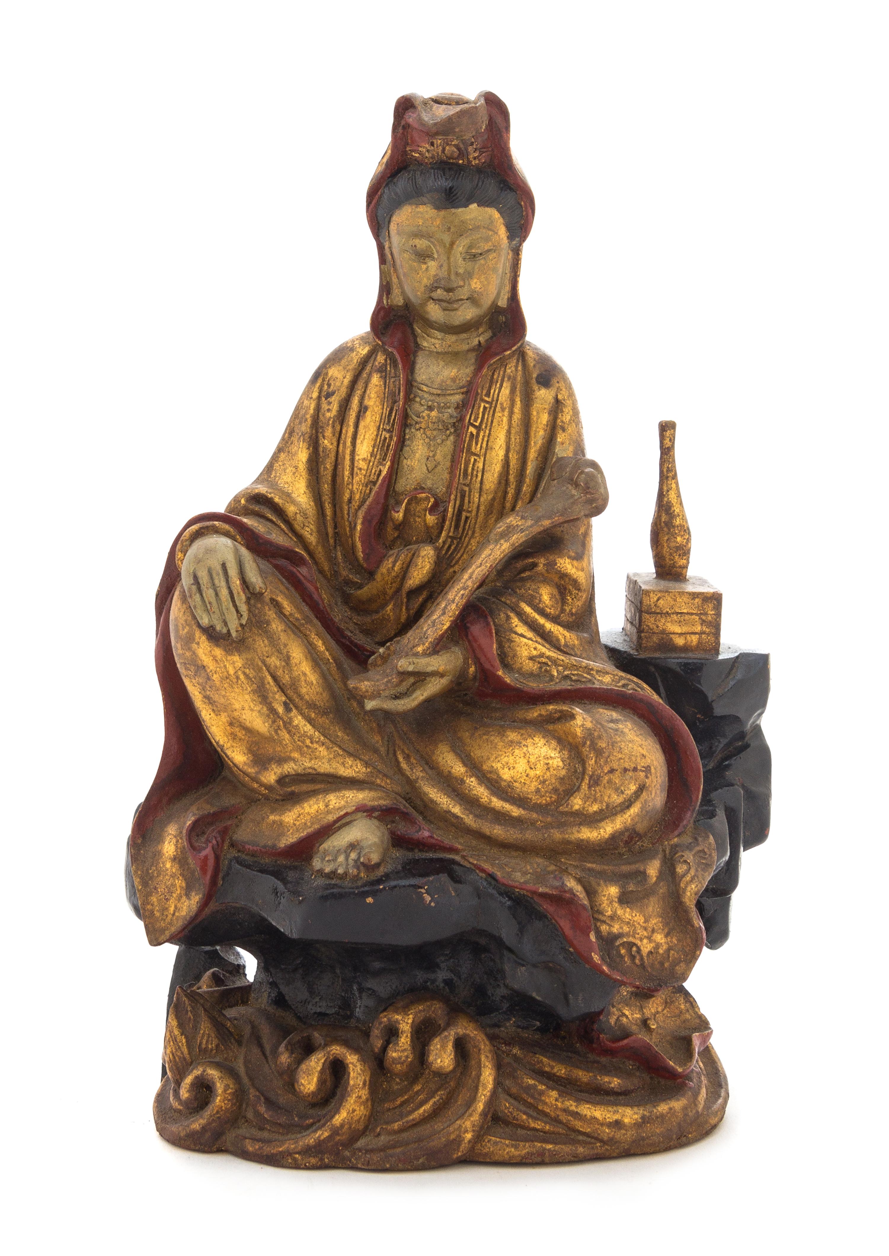 A Gilt Wood Figure of a Seated Guanyin Height 10 3/4 inches.