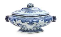 A Chinese Export Blue and White Porcelain Soup Tureen Height 10 x width 17 inches — 18TH CENTURY