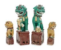 Two Pairs of Chinese Sancai Glazed Porcelain Figures of Fu Lions