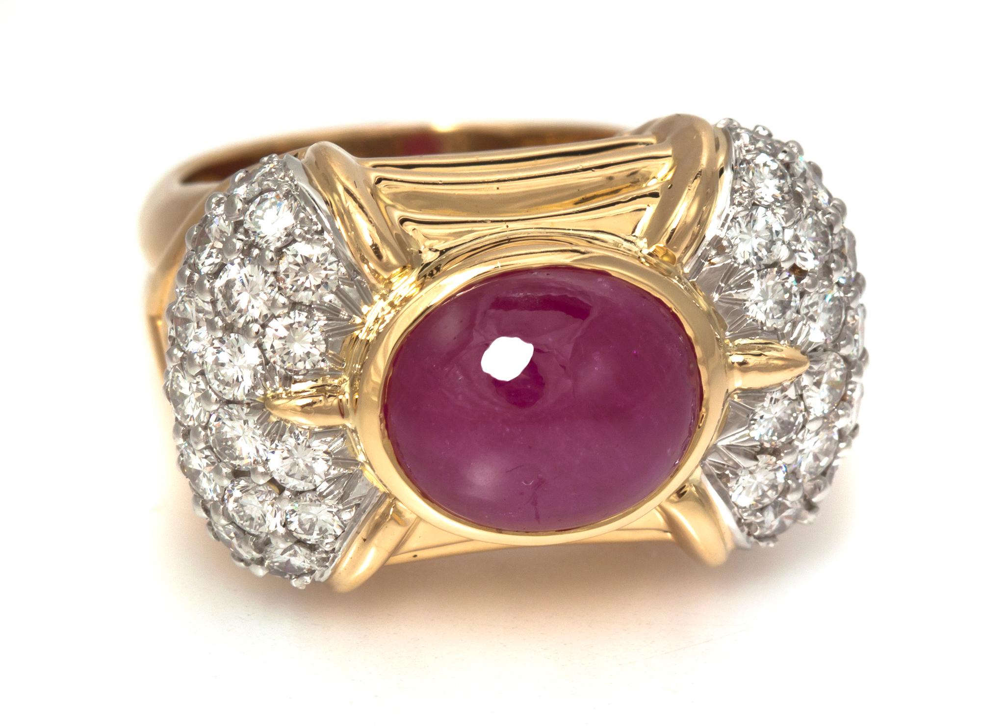 An 18 Karat Yellow Gold, Platinum, Ruby and Diamond Ring, Chaavae, 11.65 dwts.