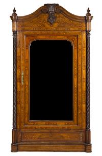 A Continental Marquetry Armoire Height 101 1/2 x width 55 1/2 x depth 24 1/2 inches. — 19TH CENTURY