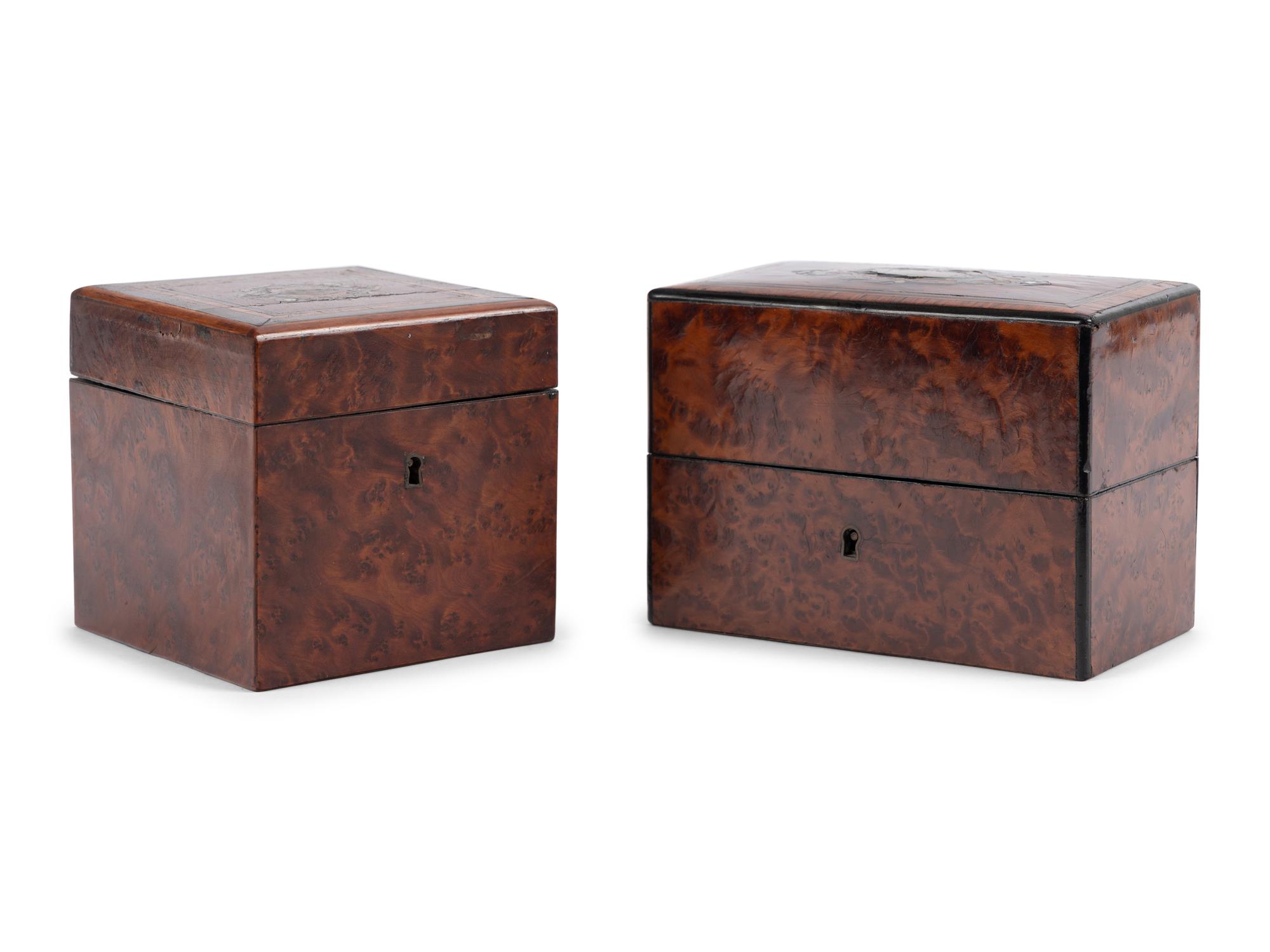 Two French Brass Inlaid Burlwood Boxes