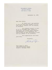NIXON, Richard M. (1913-1994). Typed letter signed ("Richard Nixon") to Miss Gwenn M. Davis. New York, 15 September 1964.