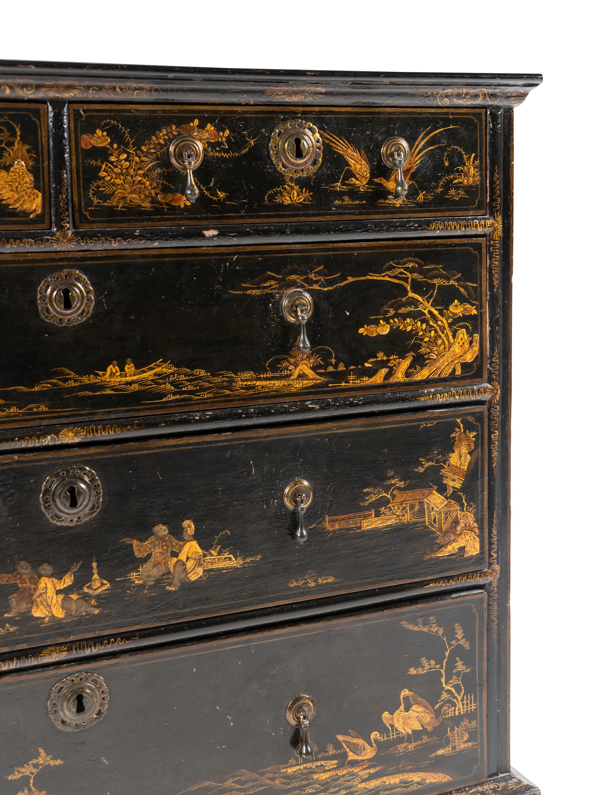 A William and Mary Black and Gilt-Japanned Chest of Drawers