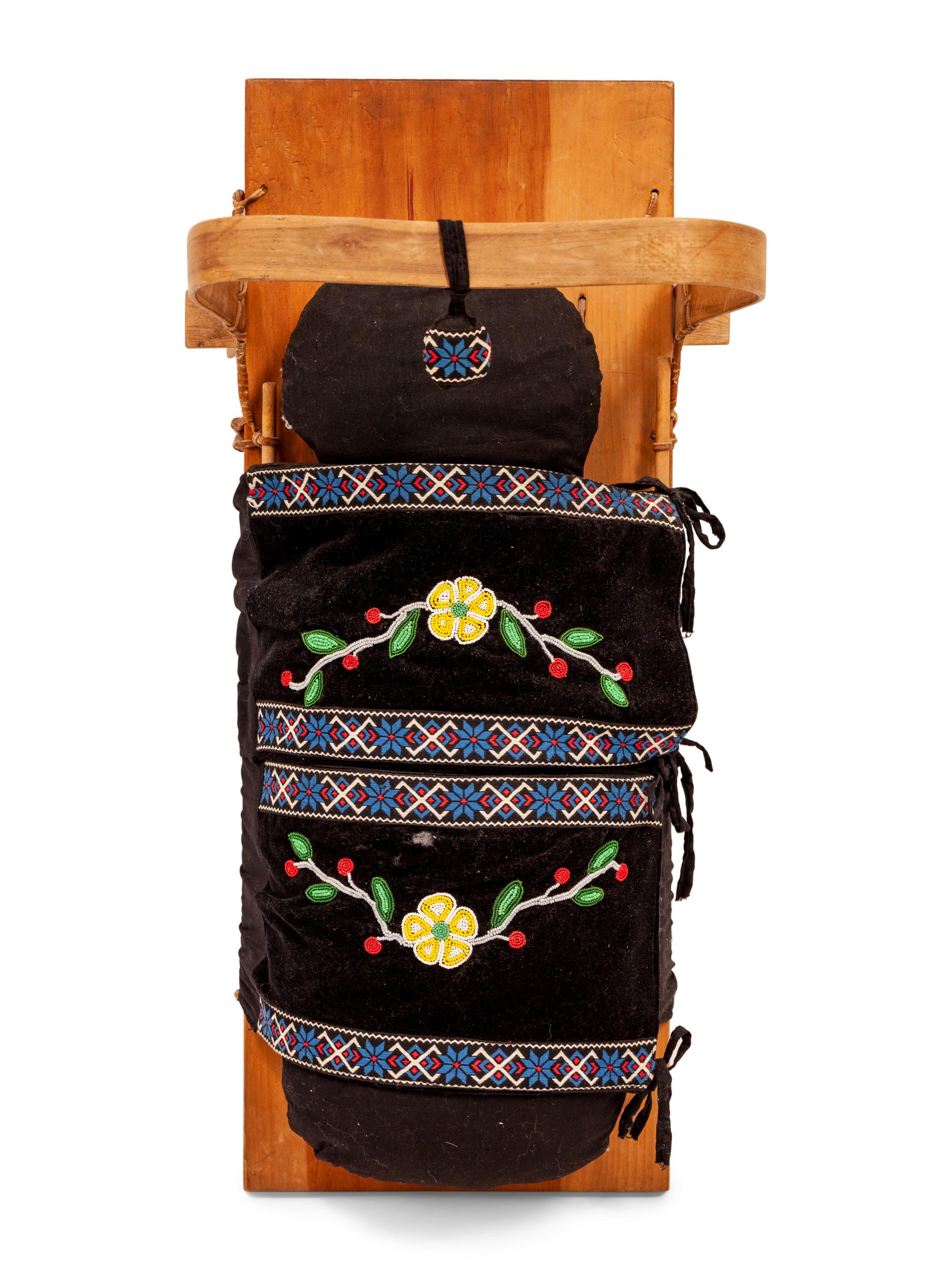 Beaded Velvet Cradle, with Bentwood Frame