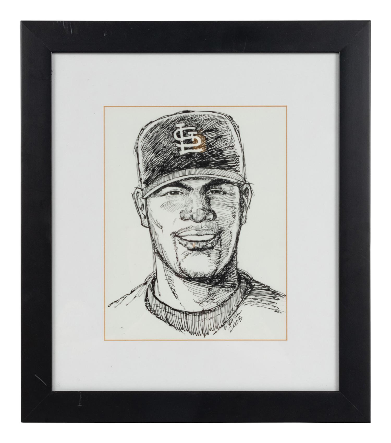 An Original 2003 Pen and Ink Cartoon Portrait of Albert Pujols by St. Louis Post-Dispatch Artist Dan Martin