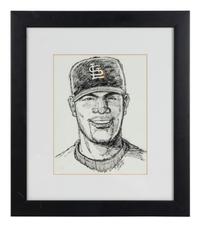 An Original 2003 Pen and Ink Cartoon Portrait of Albert Pujols by St. Louis Post-Dispatch Artist Dan Martin